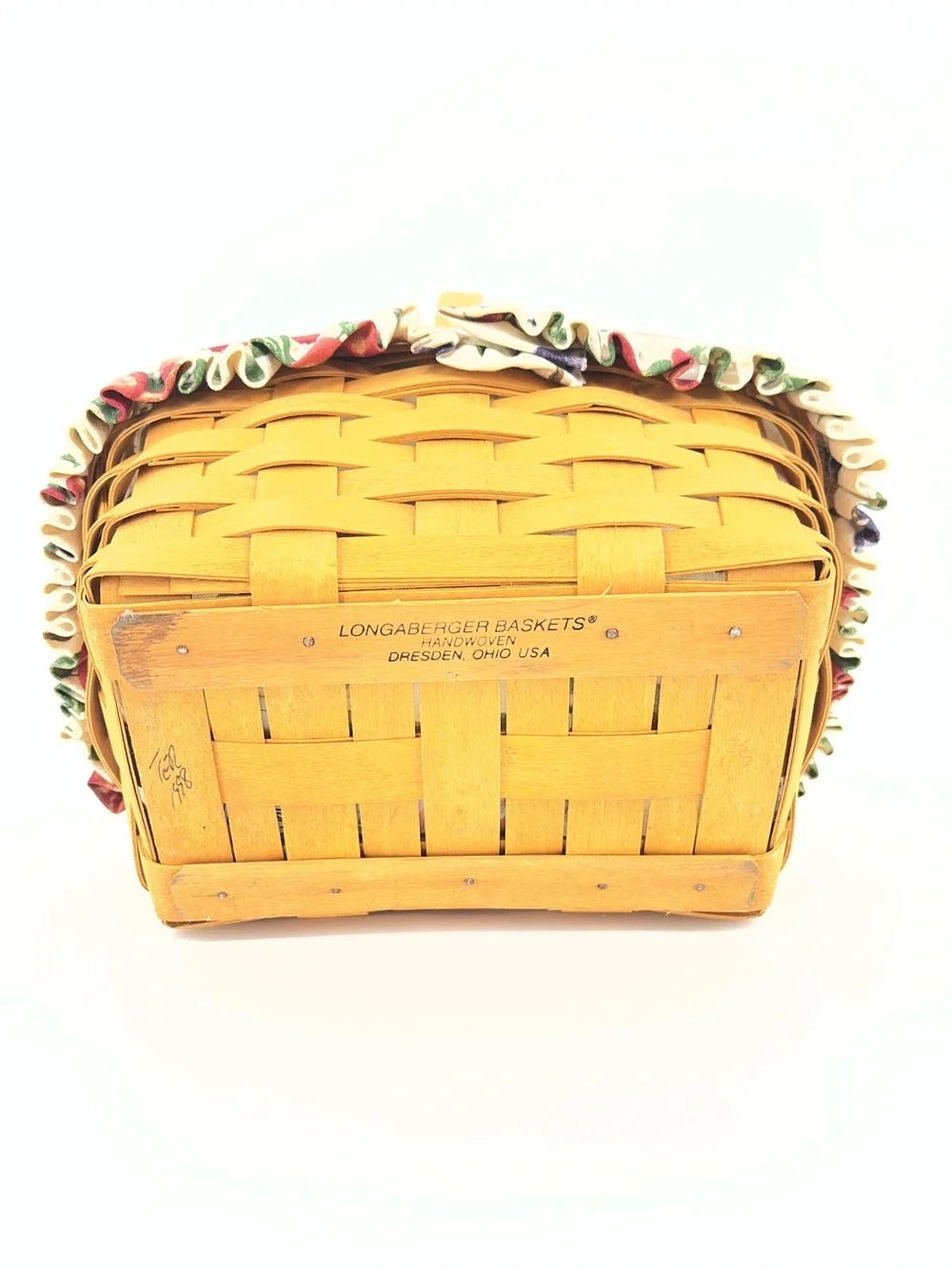 Longaberger Medium Fabric lined Fruit Basket ruffle handle 1998 vintage